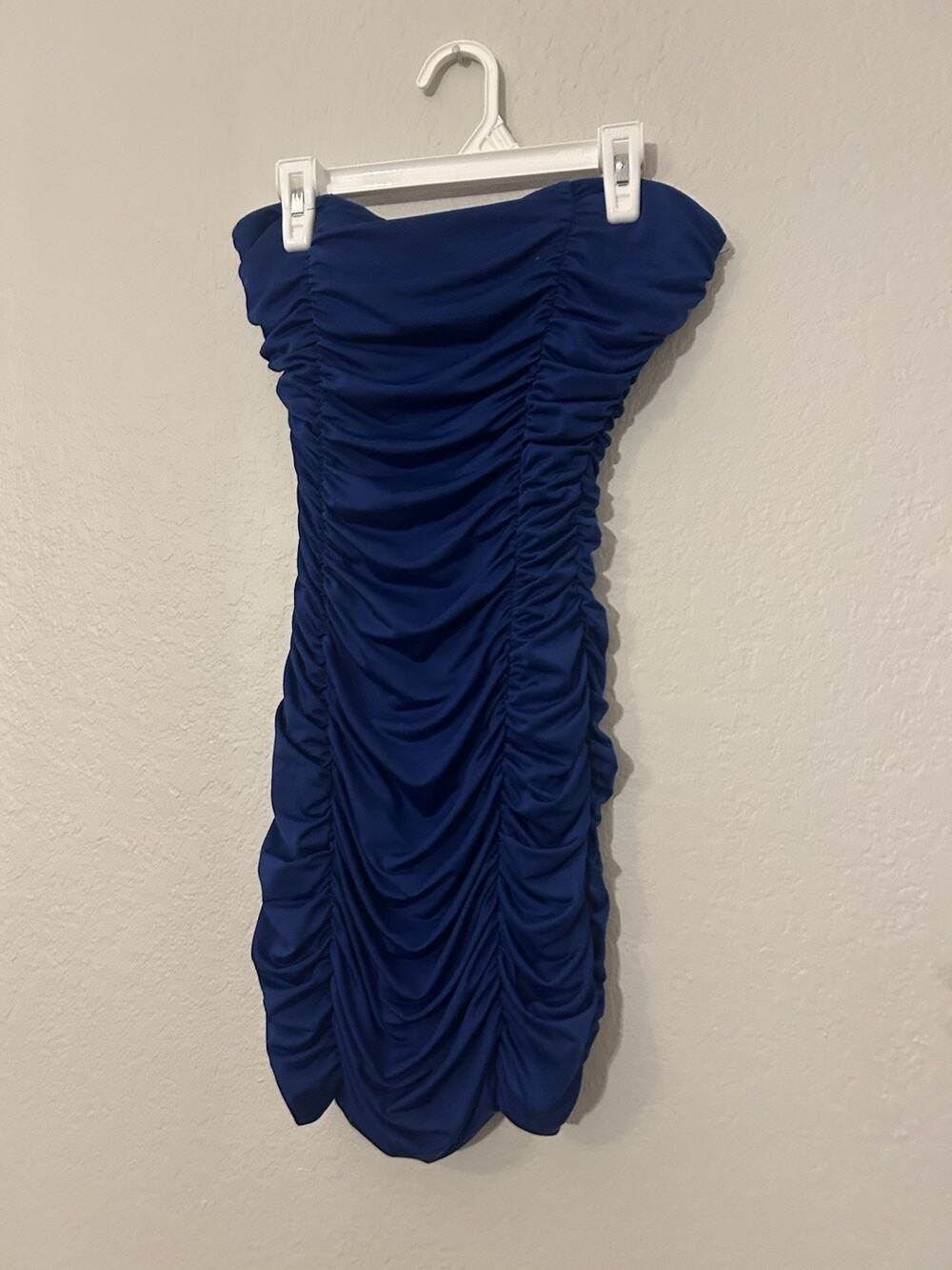 XXI Blue Solid Strapless Ruched Stretch Bodycon Mini Dress Women's Size M